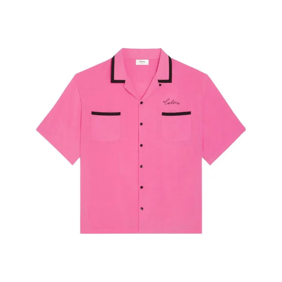 CELINE Camp Collar Logo Embroidered Twill Shirt