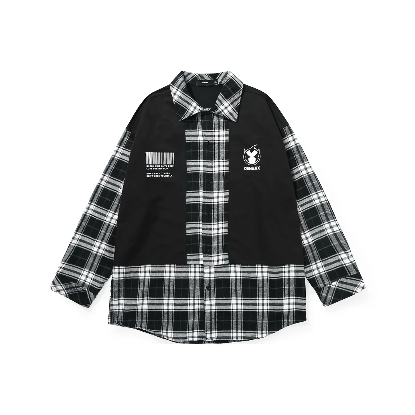 GENANX Рубашка Унисекс Черный Белый Клетка