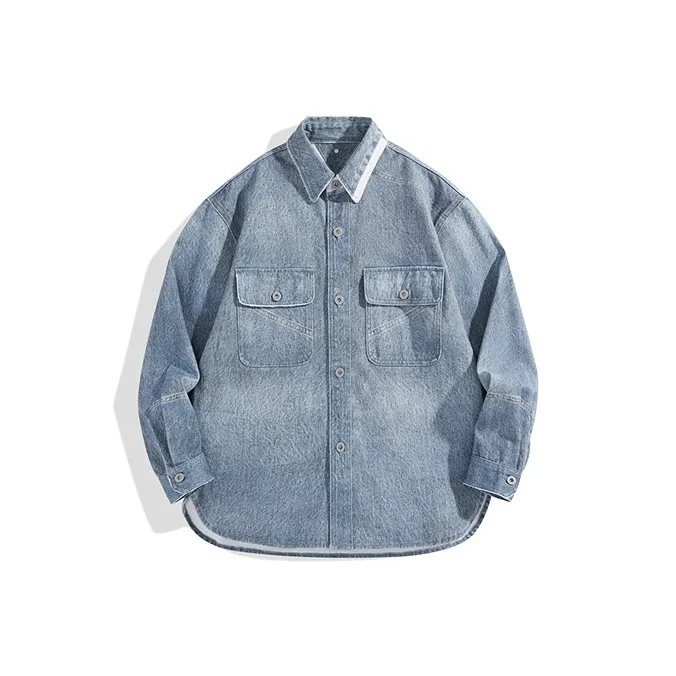 PEACEBIRD MEN Shirts Men's Denim Blue 1 Loose Fit