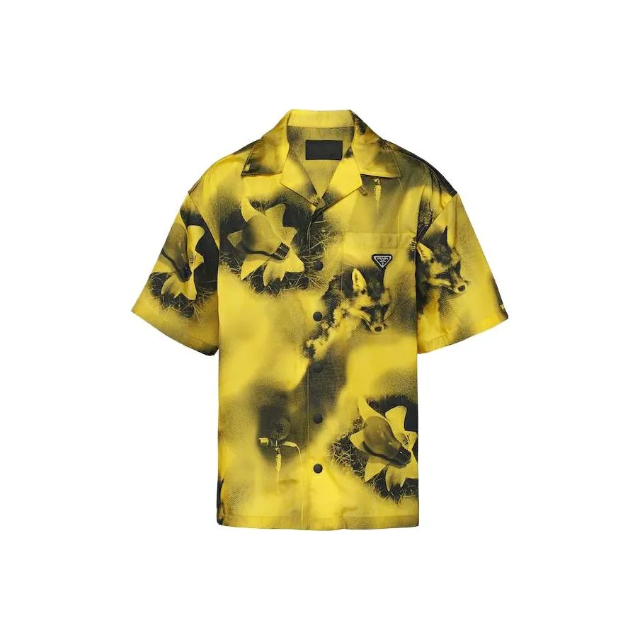 PRADA Pre Owned PRADA Abstract Fox Print Short Sleeve Bowling Shirt From The Closet Of Pusha T