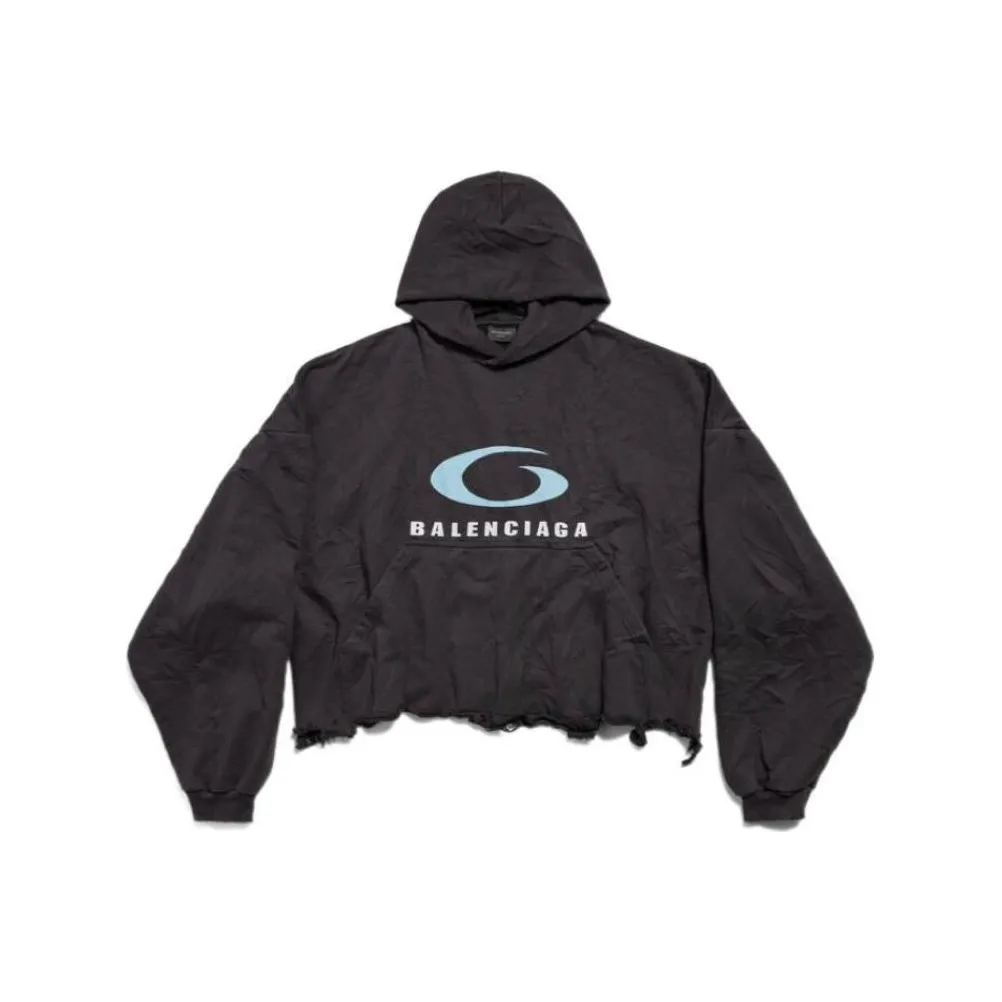 Balenciaga Loop Sports Icon Destroyed Cropped Hoodie