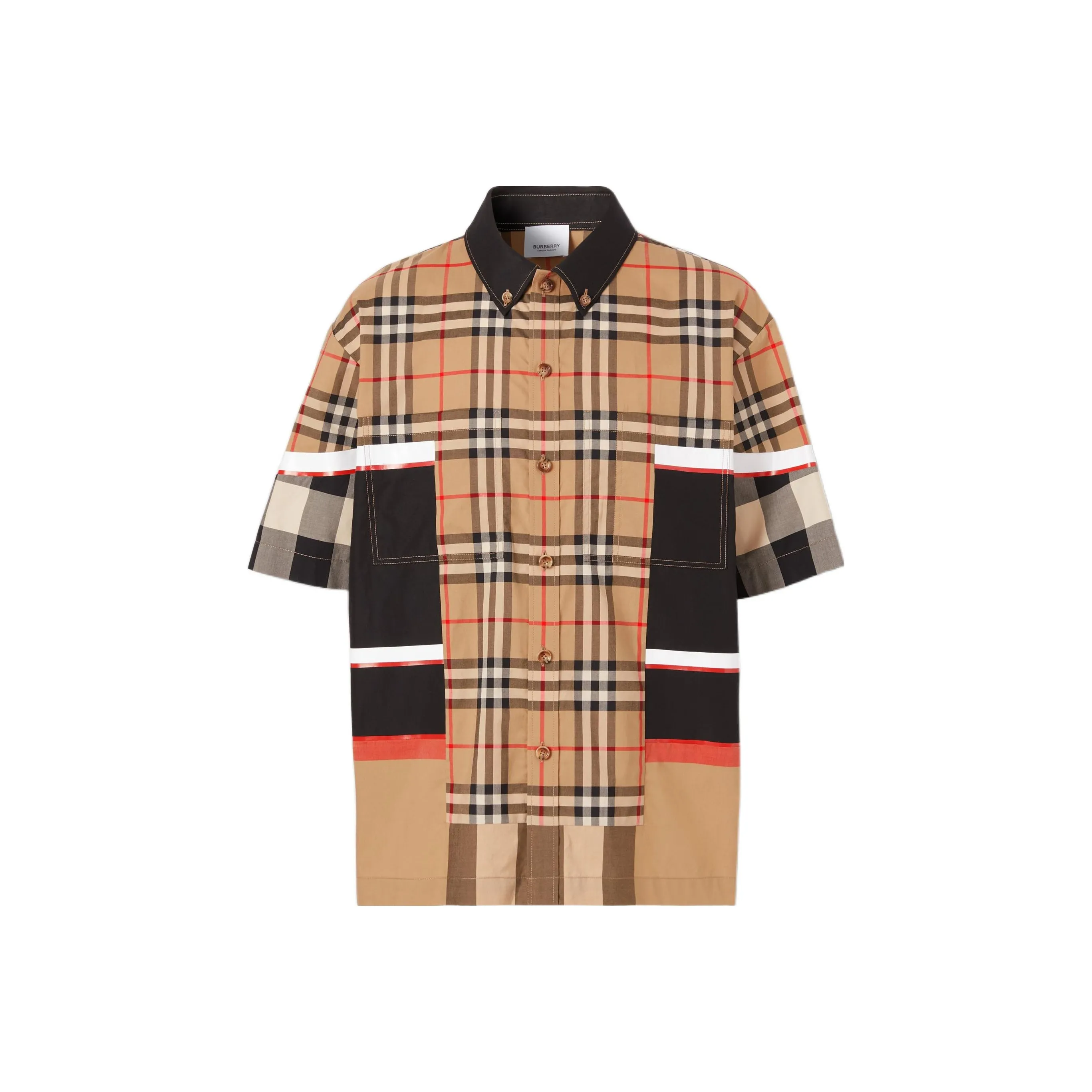 Burberry Short Sleeve Patchwork Check Cotton Shirt