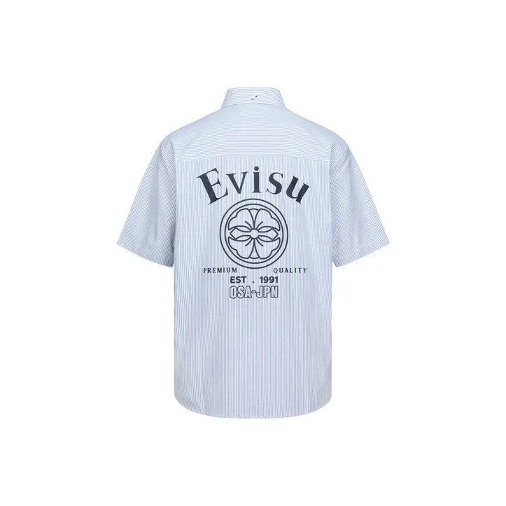 EVISU Shirts Men's Dark Blue White Stripes