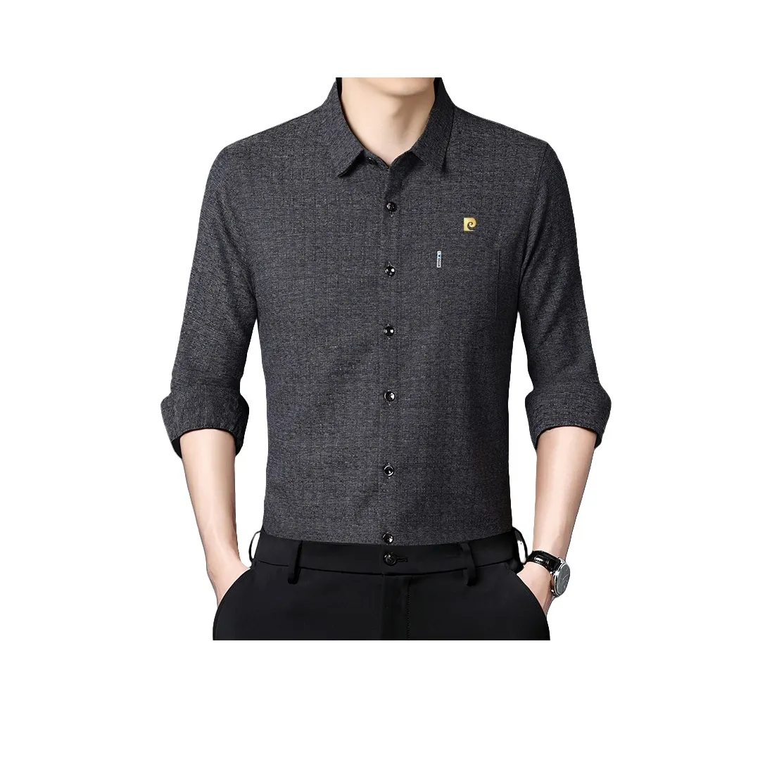 PIERRE CARDIN Рубашка Мужская Черная Серый
