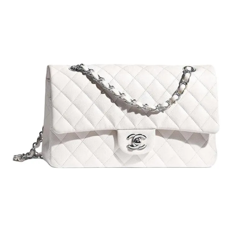 CHANEL Classic Flap CF Cow Leather Chain Bag, Crossbody Bag Women's White