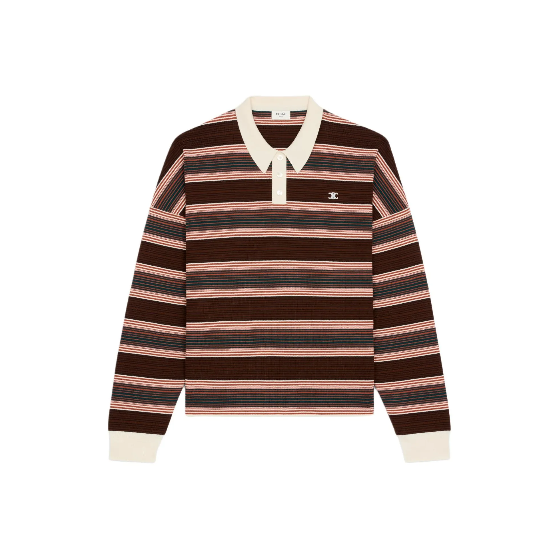 CELINE Logo Embroidered Striped Polo Shirt