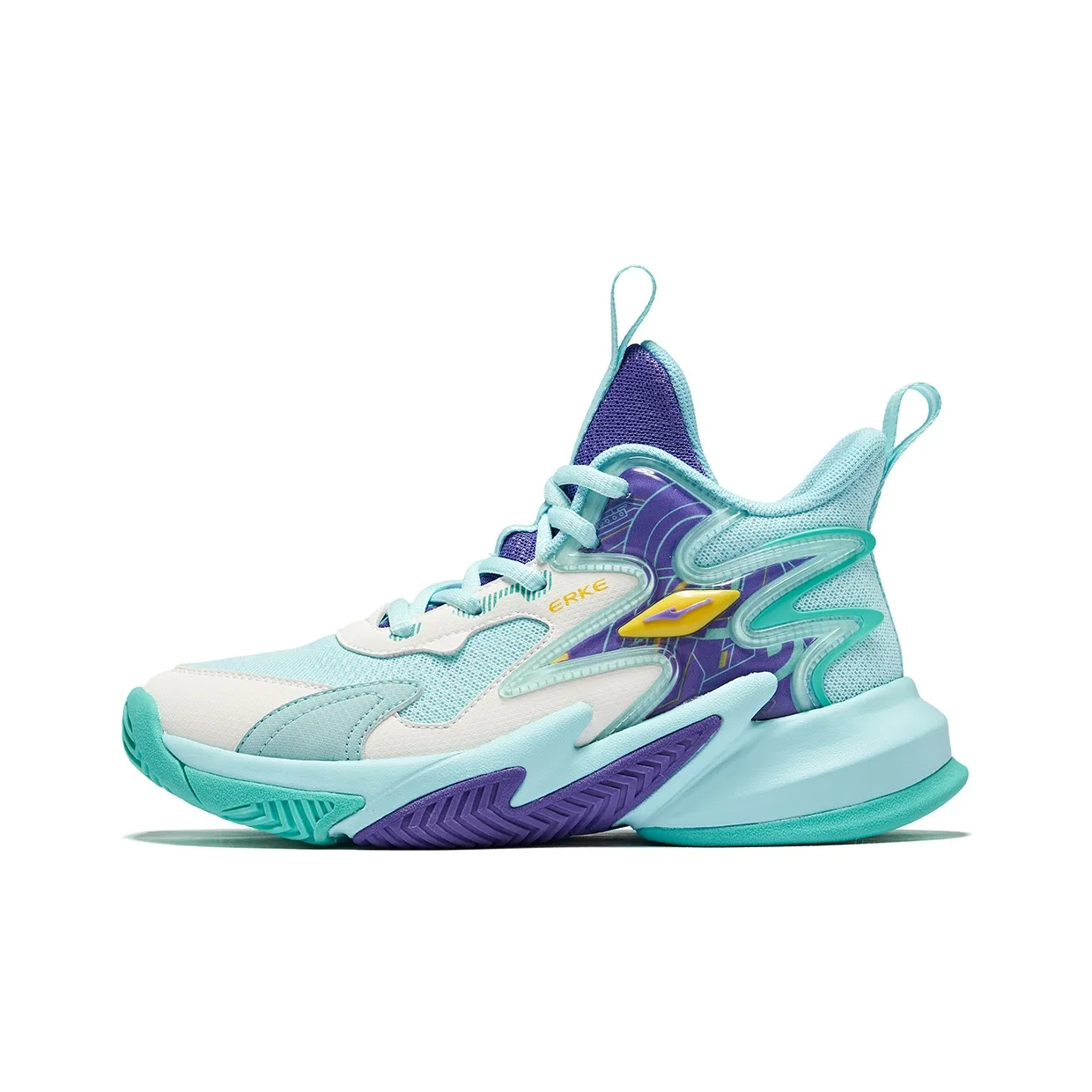 ERKE KIDS Eagle Strike Детские баскетбольные кроссовки MID Топ Bai чи Синий/Signal Фиолетовый Унисекс