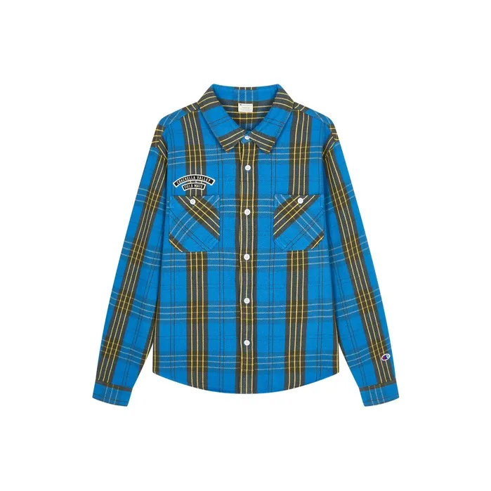 Champion Клетчатая Длинная Рубашка с Длинными Рукавами Японская Версия Унисекс