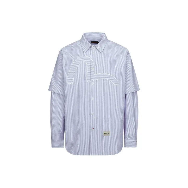EVISU Shirts Men's Dark Blue White Stripes