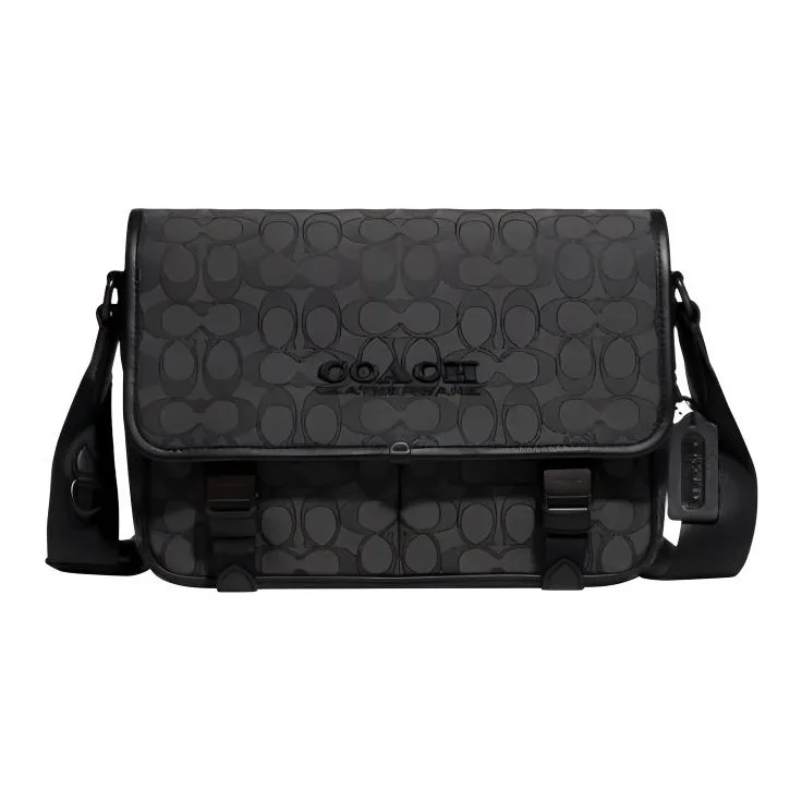 COACH League Жаккард Холст Утонченная Телячья Кожа Сумка через плечо Большая Мужская Черная