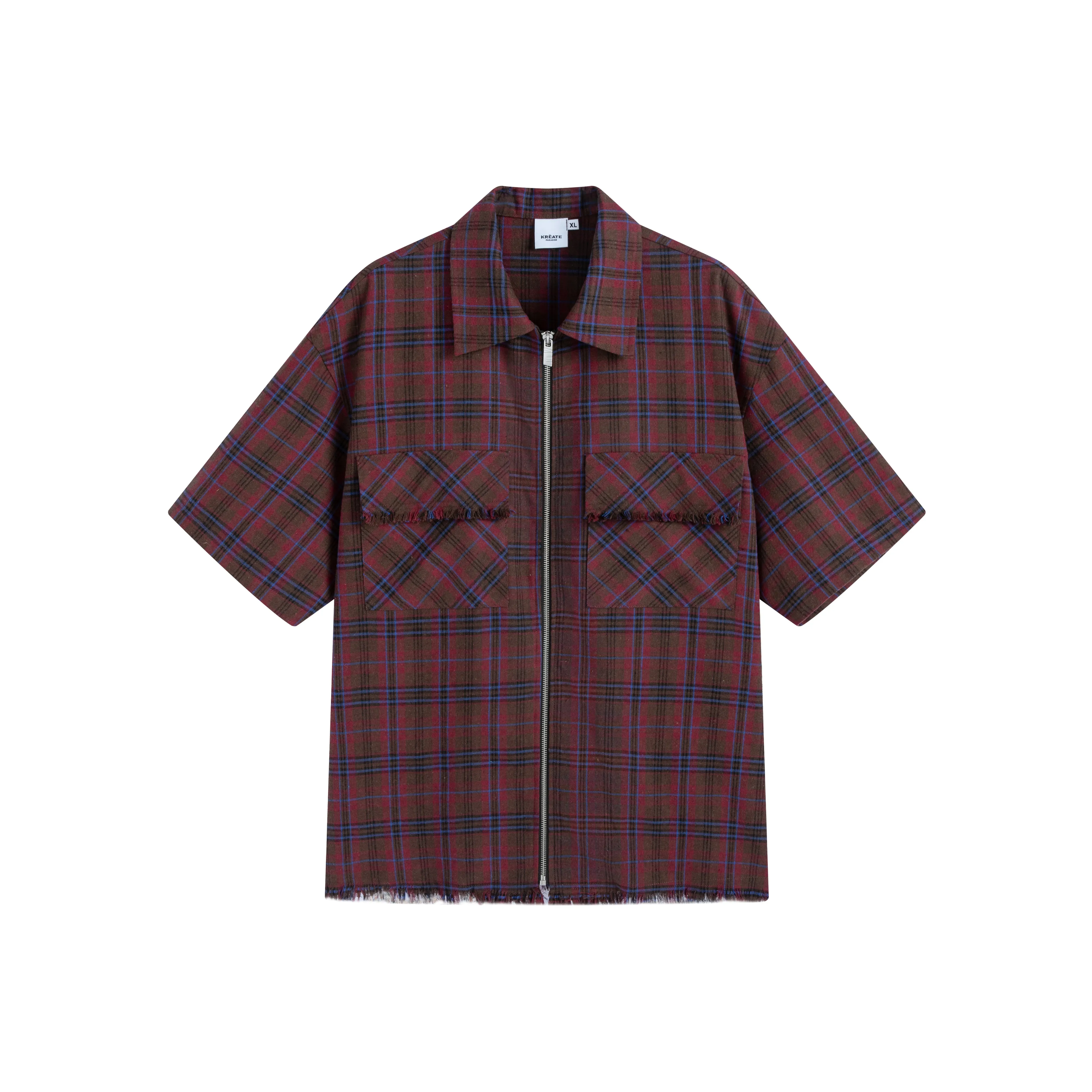 KREATE Лето Casual Loose Cut Клетка Короткий Рукав Рубашка Унисекс