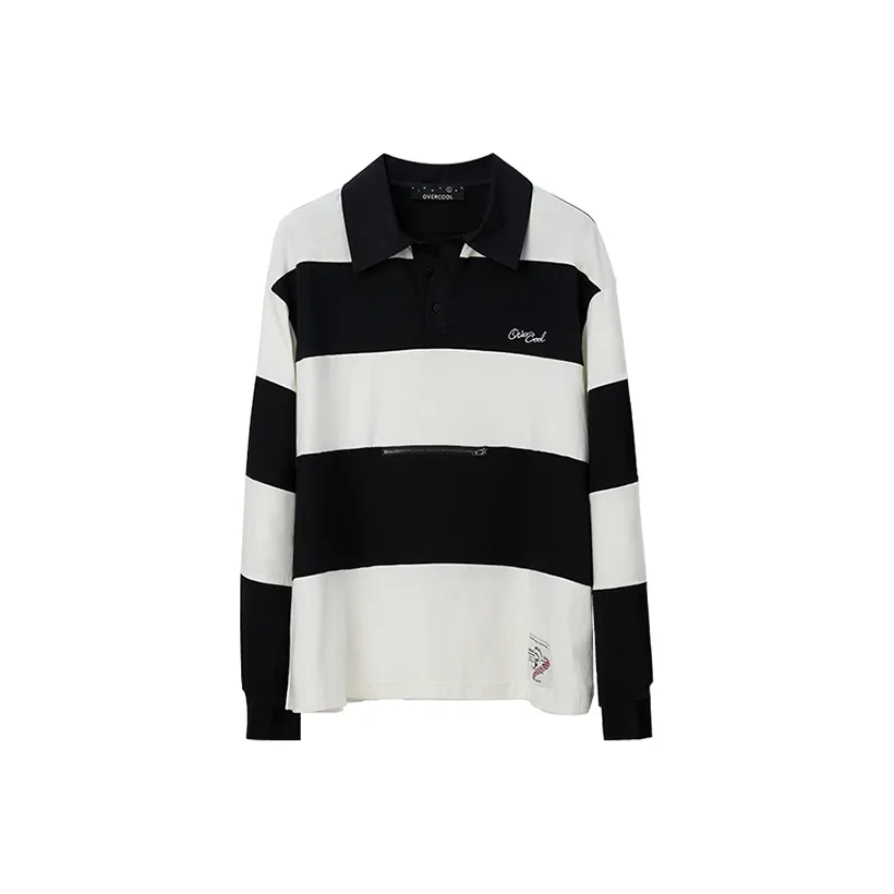 OVERCOOL Polo Shirt Men's Black White Stripes