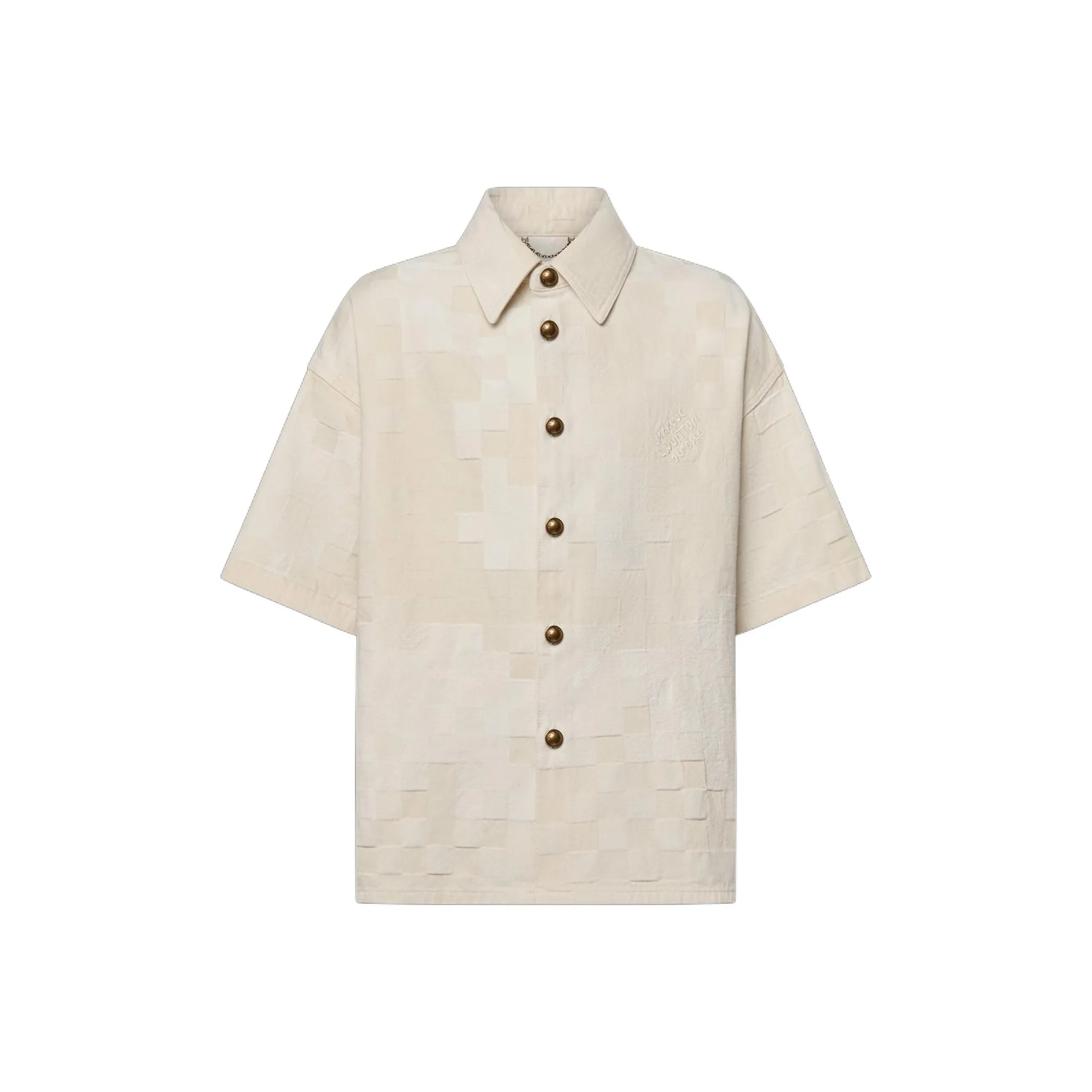 Lv Damier Short Sleeved Denim Shirt