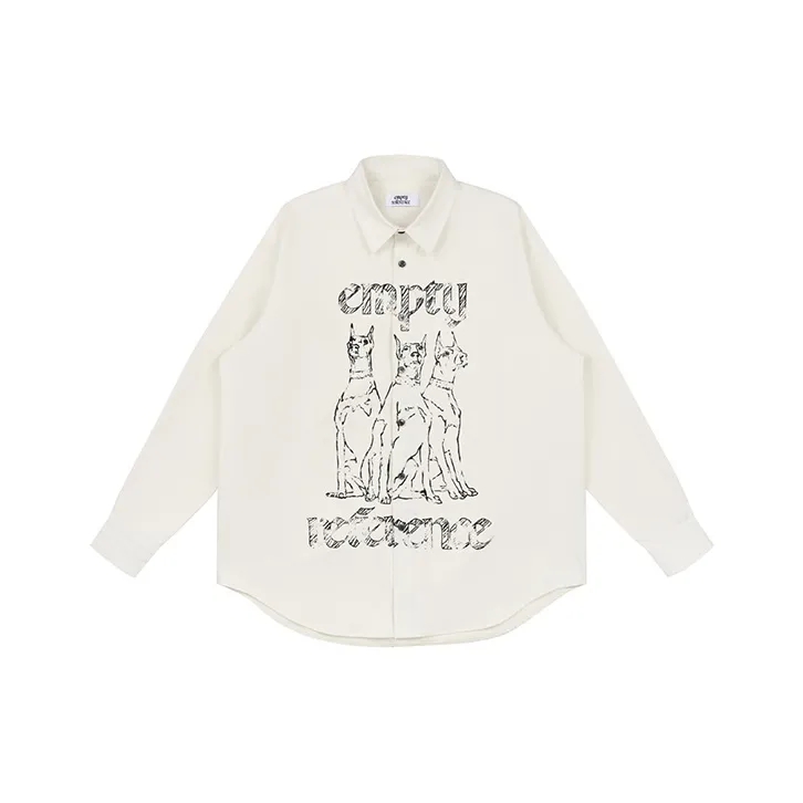 EMPTY REFERENCE Doberman Series Длинный рукав Рубашка Унисекс Белый