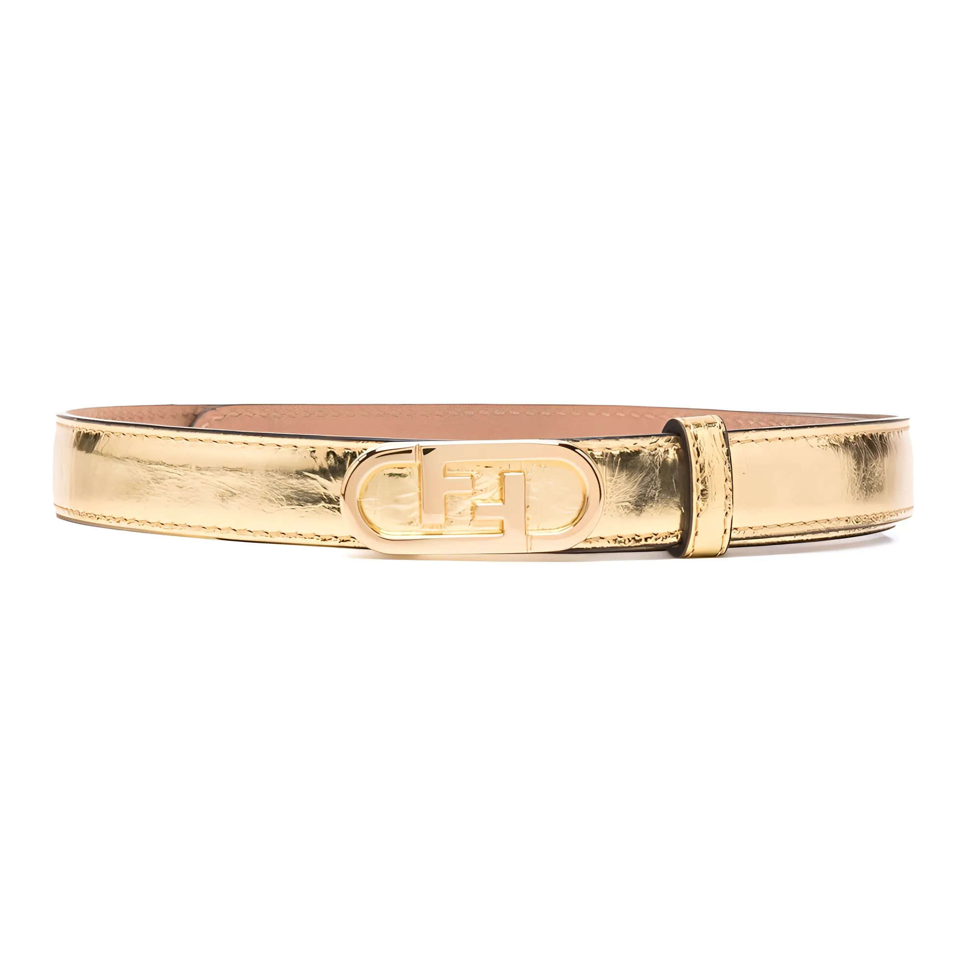 FENDI Logo Buckle Design Smooth Buckle Leather Belts Women's Gold