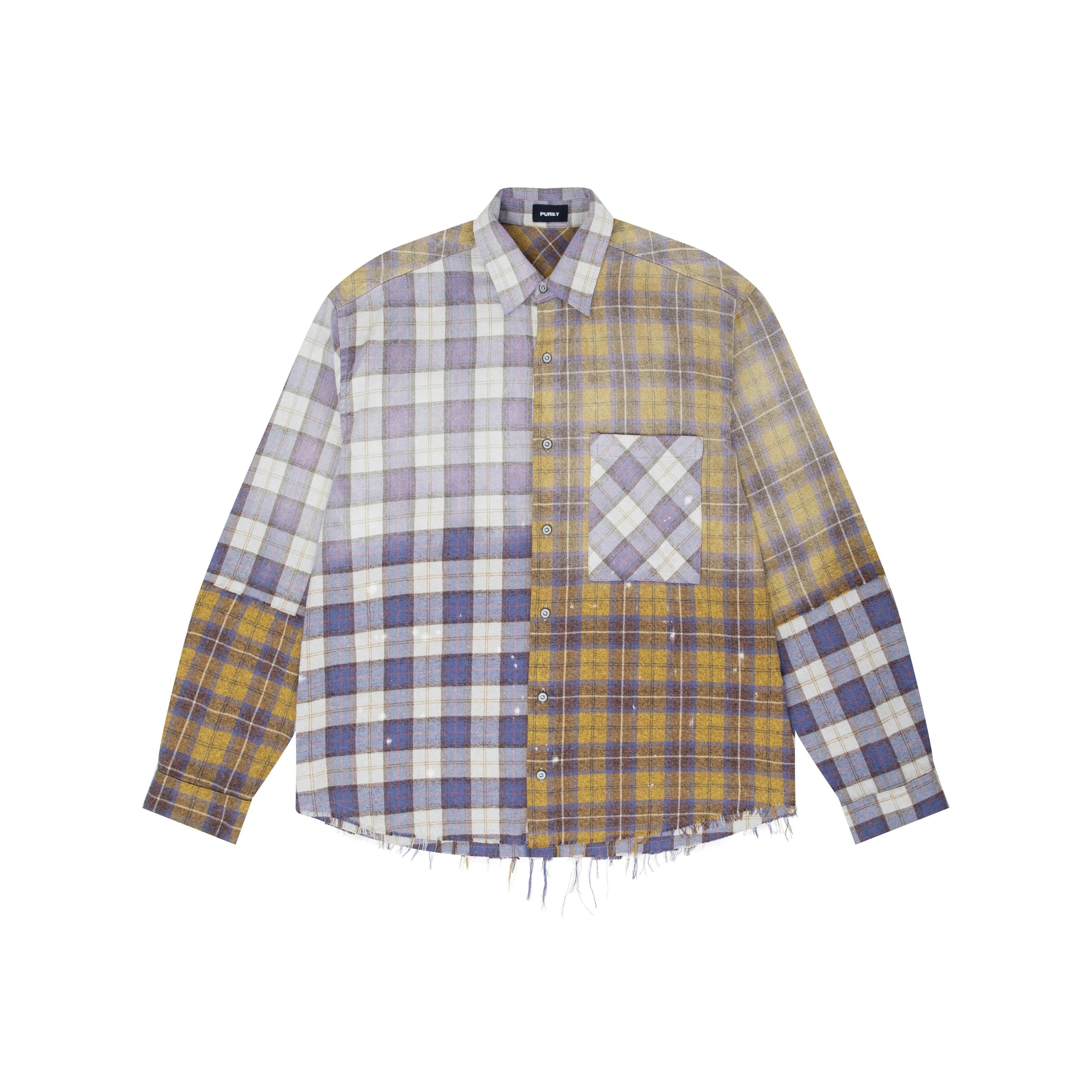Purey·wr Shirt Unisex Yellow Purple Patchwork