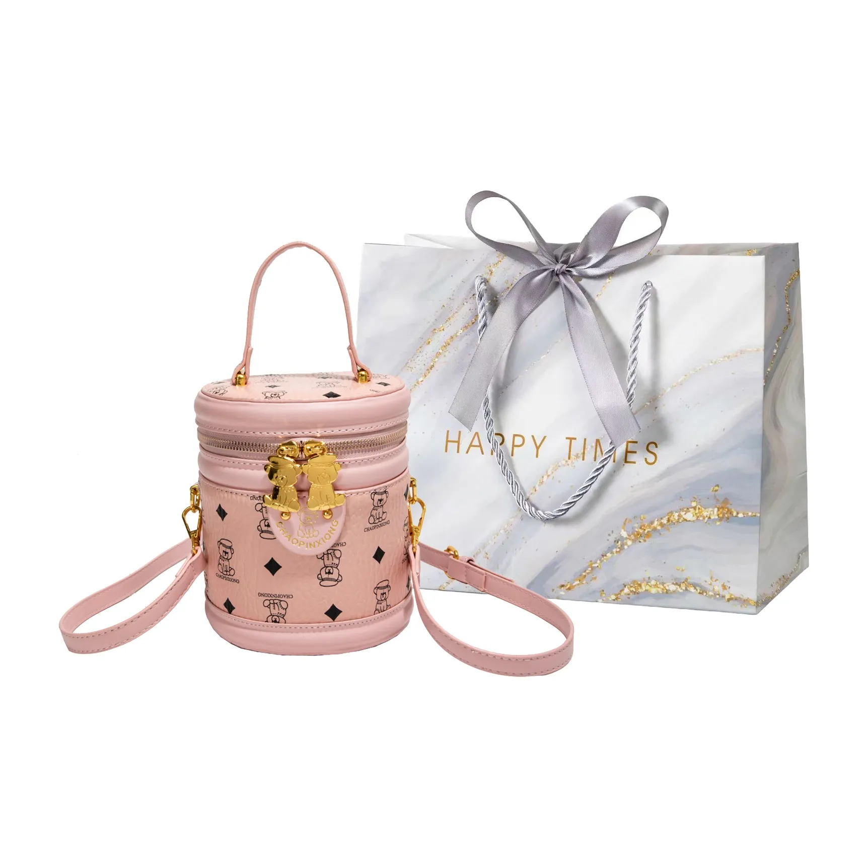 Miss Angel ПУ (полиуретан) Ведрообразная Сумка Сумка на Одно Плечо Женская Розовая Коричневая Черная