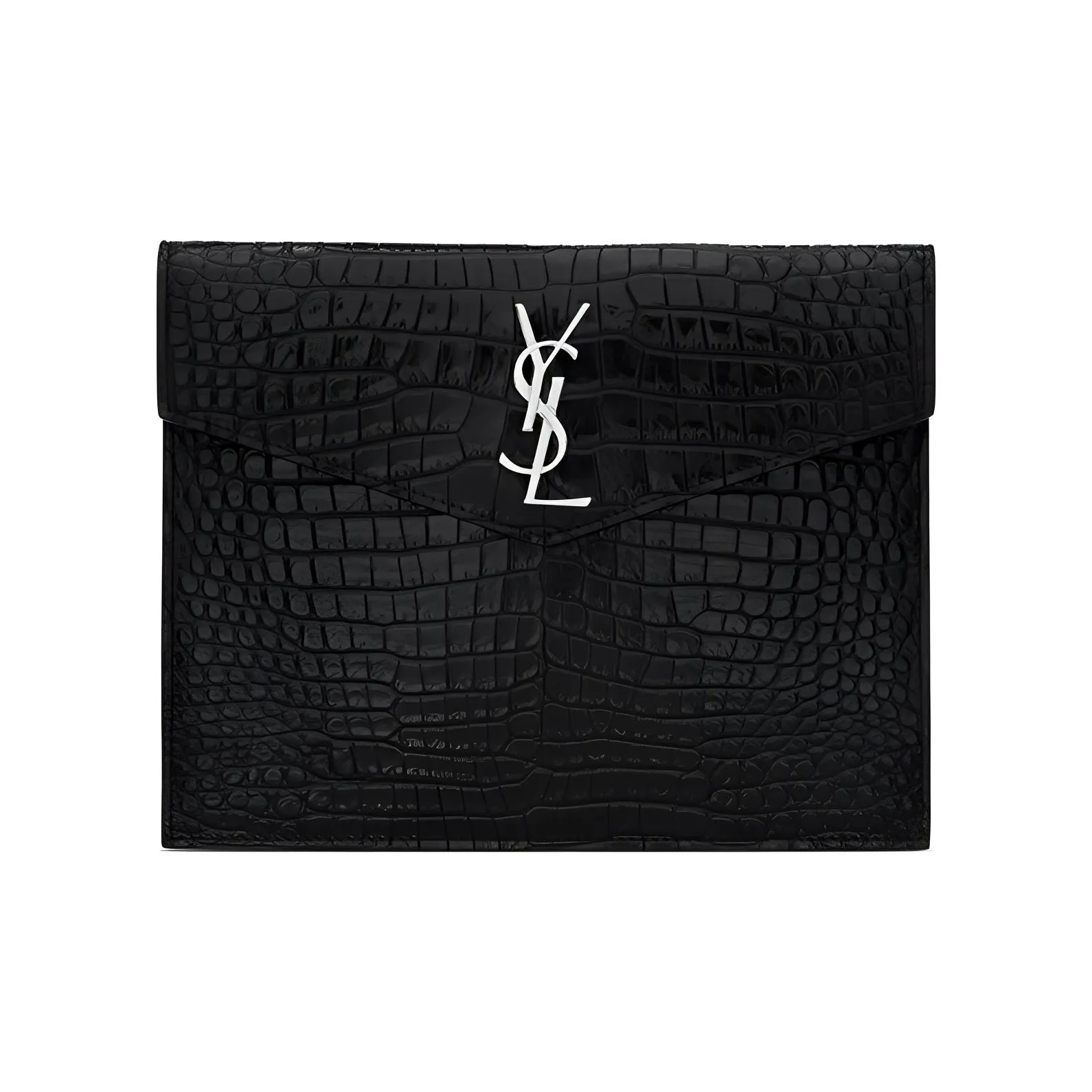 SAINT LAURENT UPTOWN Crocodile Pattern Leather Clutch Women's Black