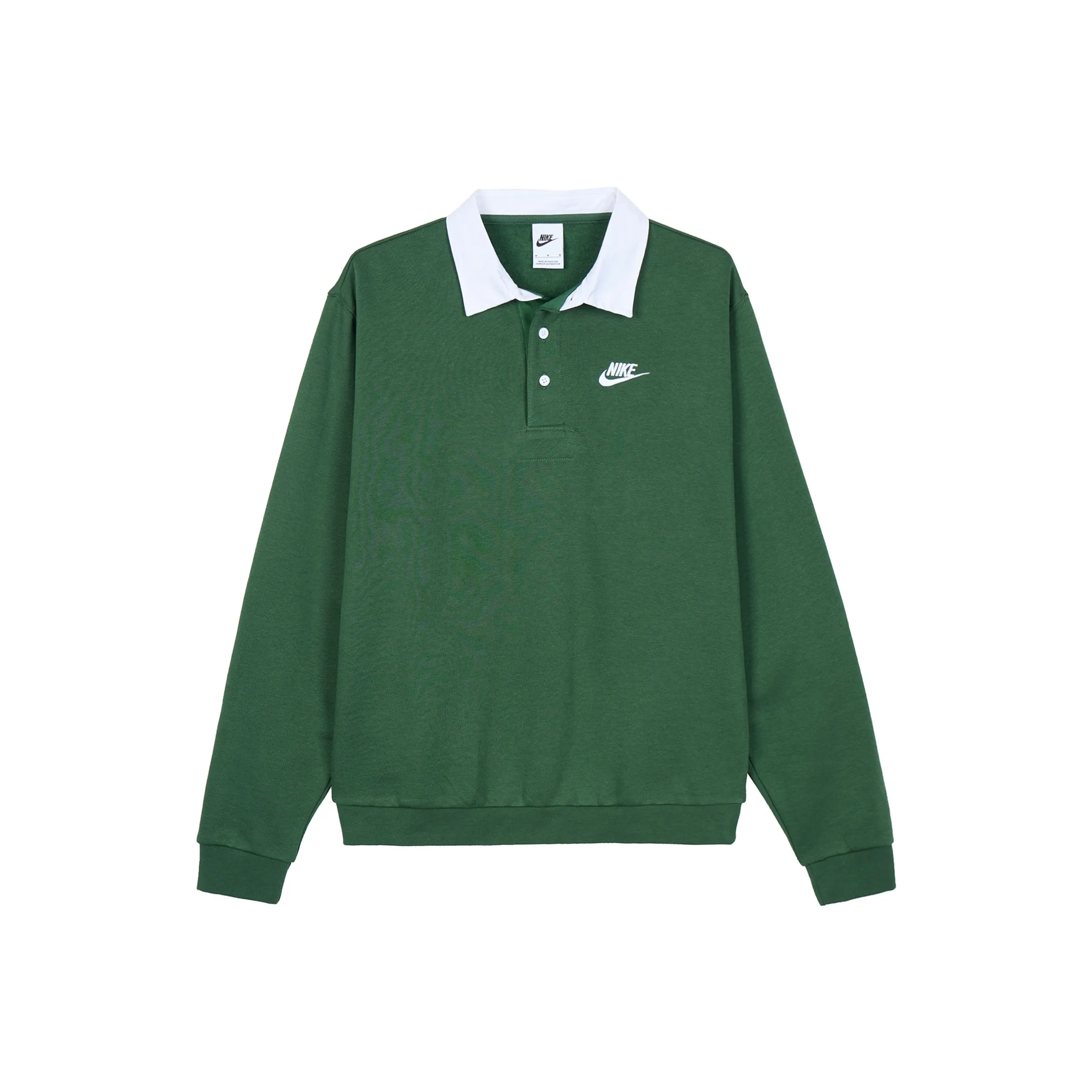 Nike Club Fleece Bushed Back Long Sleeve Polo Shirt Green