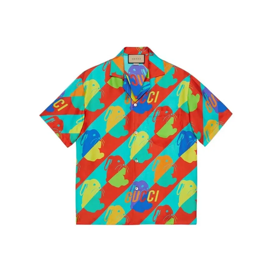 GUCCI Camp Collar Bunny Print Shirt