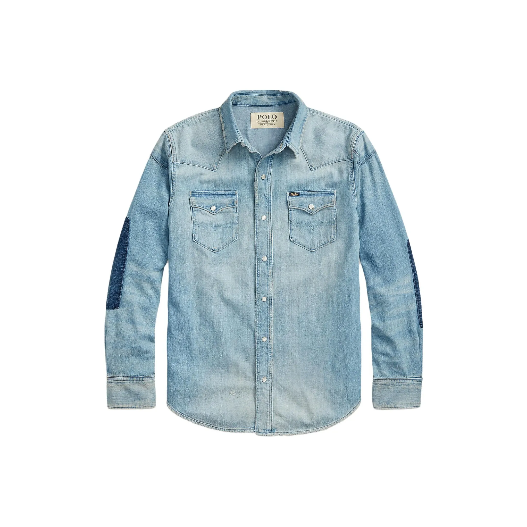 Polo Ralph Lauren FW22 Men's Colorblock-Pocket Denim Long-Sleeve Shirt Blue