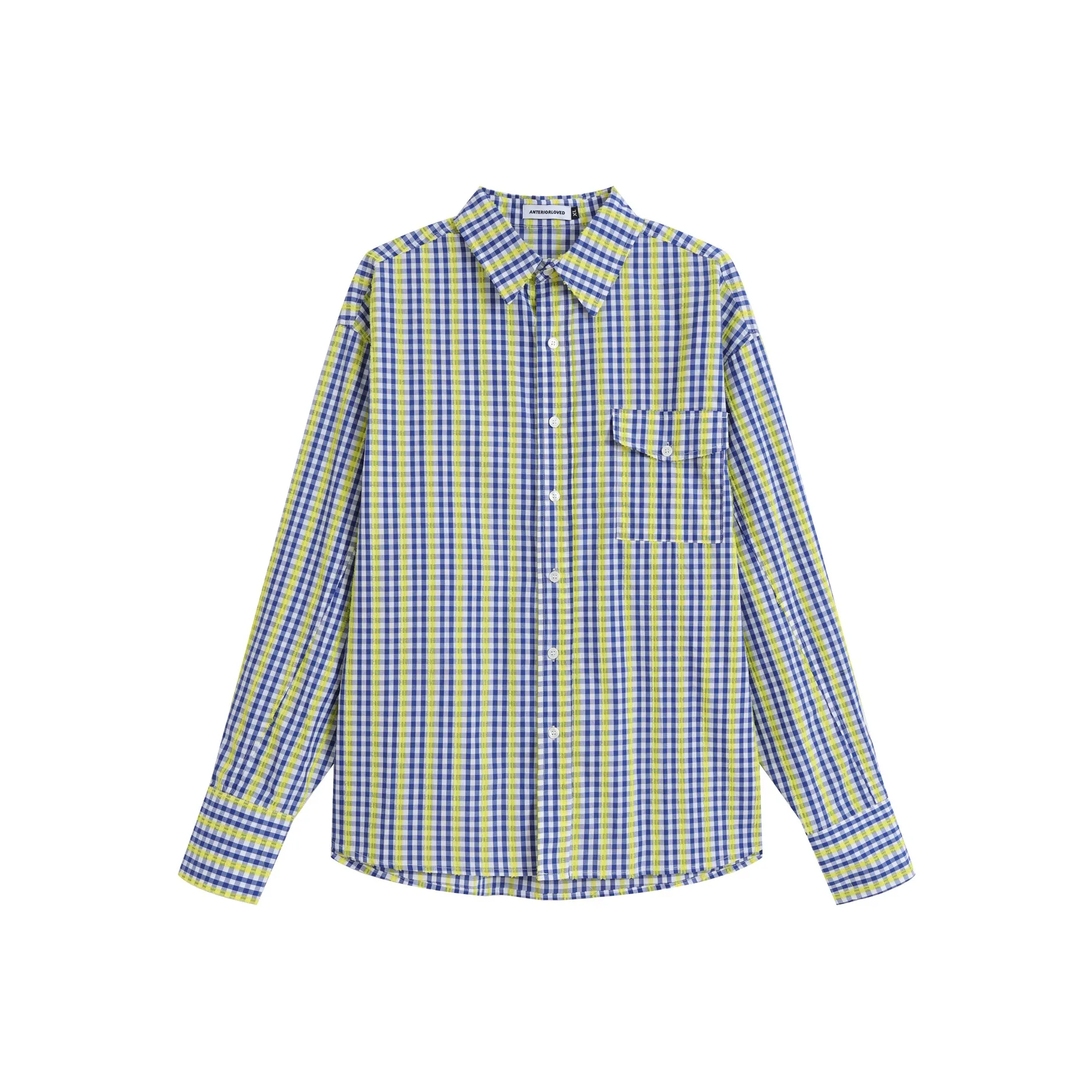 ANTERIORLOVED Shirt Unisex Cyan Blue Plaid