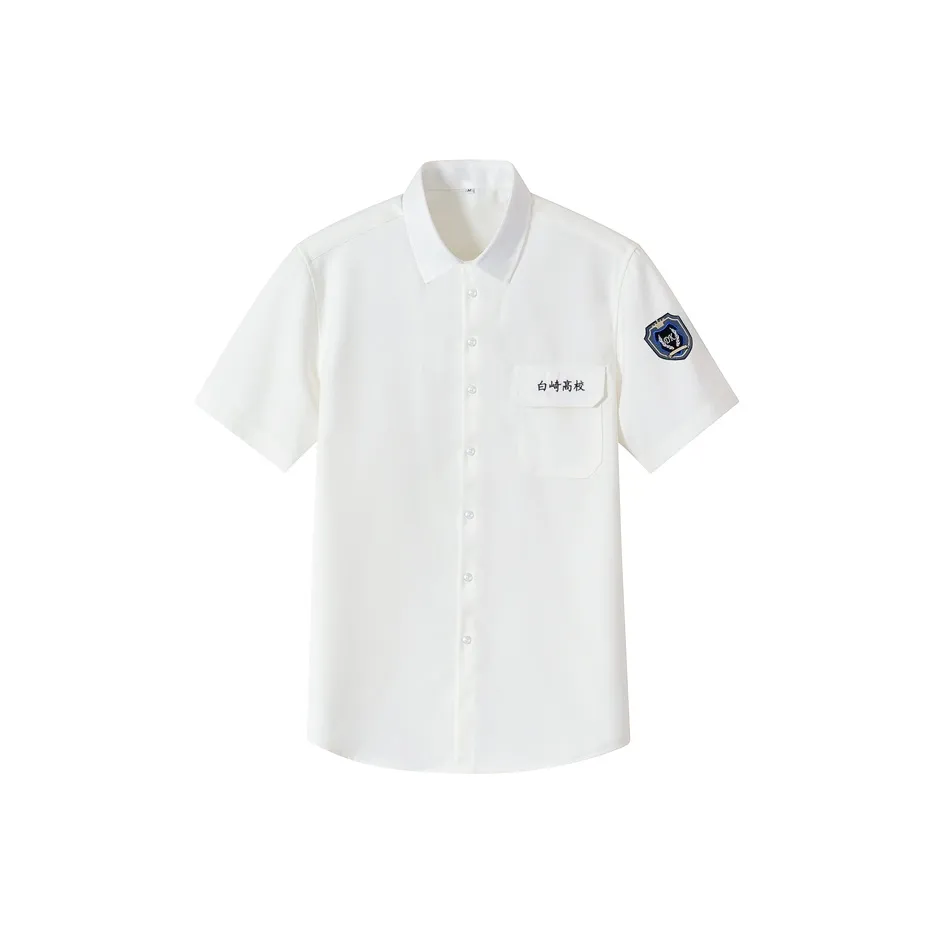 MUCUNSHU Shirts Men White Gray Short Sleeved Shirt No Tie