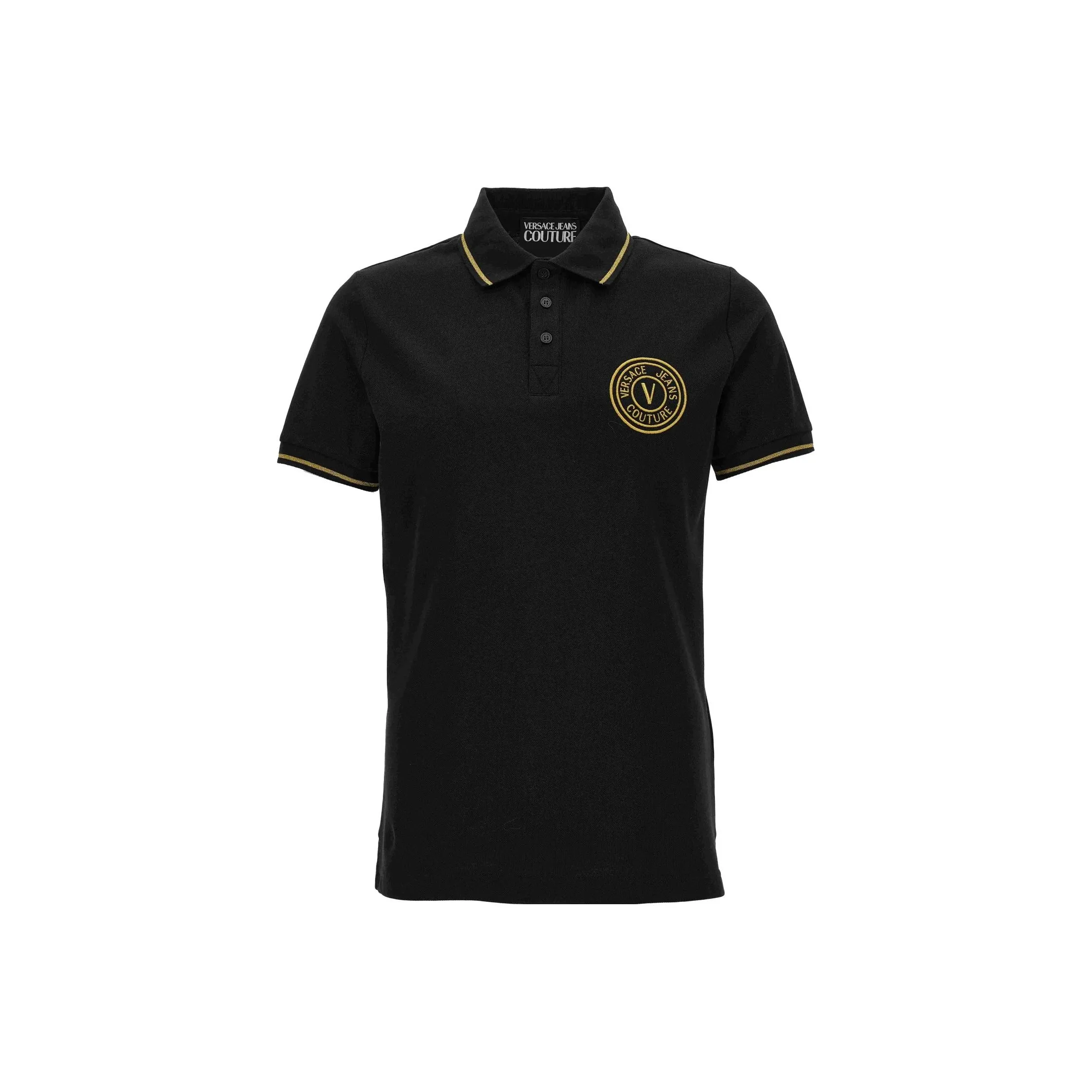 VERSACE JEANS COUTURE Men Logo Embroidered Cotton Polo Shirt Black