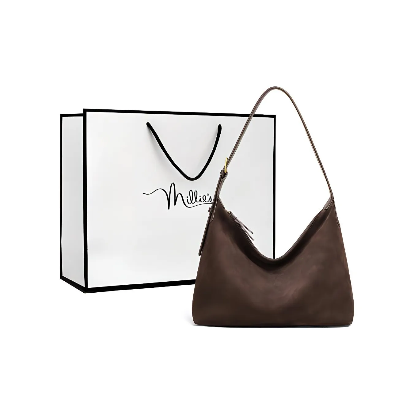 MILLIE'S Коровья кожа Портативная Сумка через плечо Сумка на плечо Подмышечный Тоут Женский Кофейно-коричневый