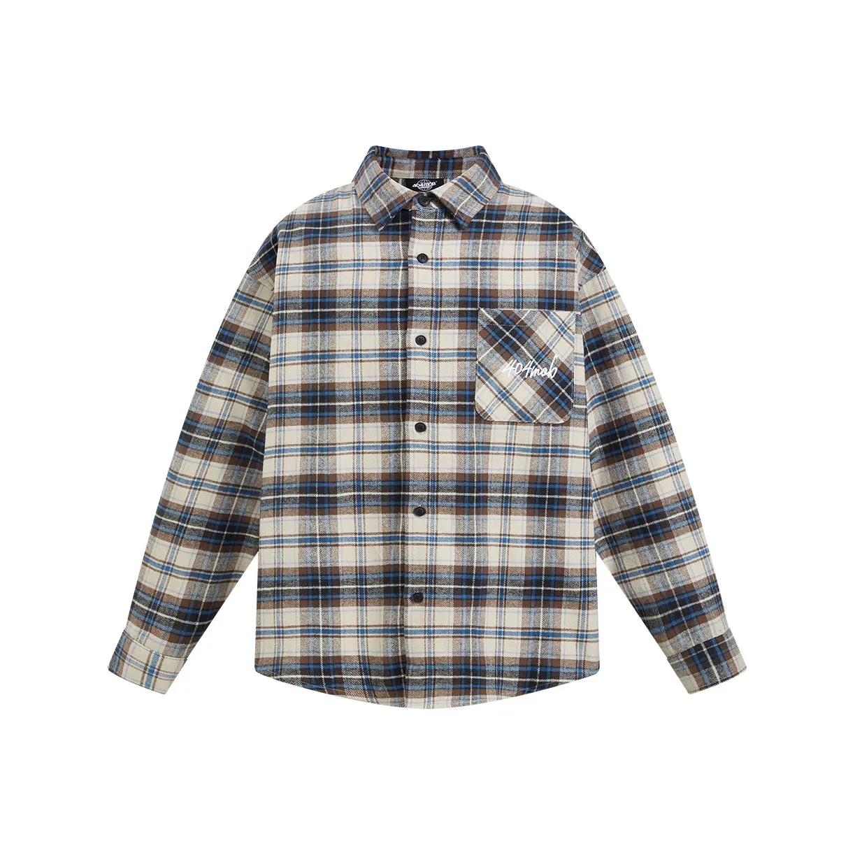 404MOB GANG Бежево-синяя клетчатая рубашка унисекс