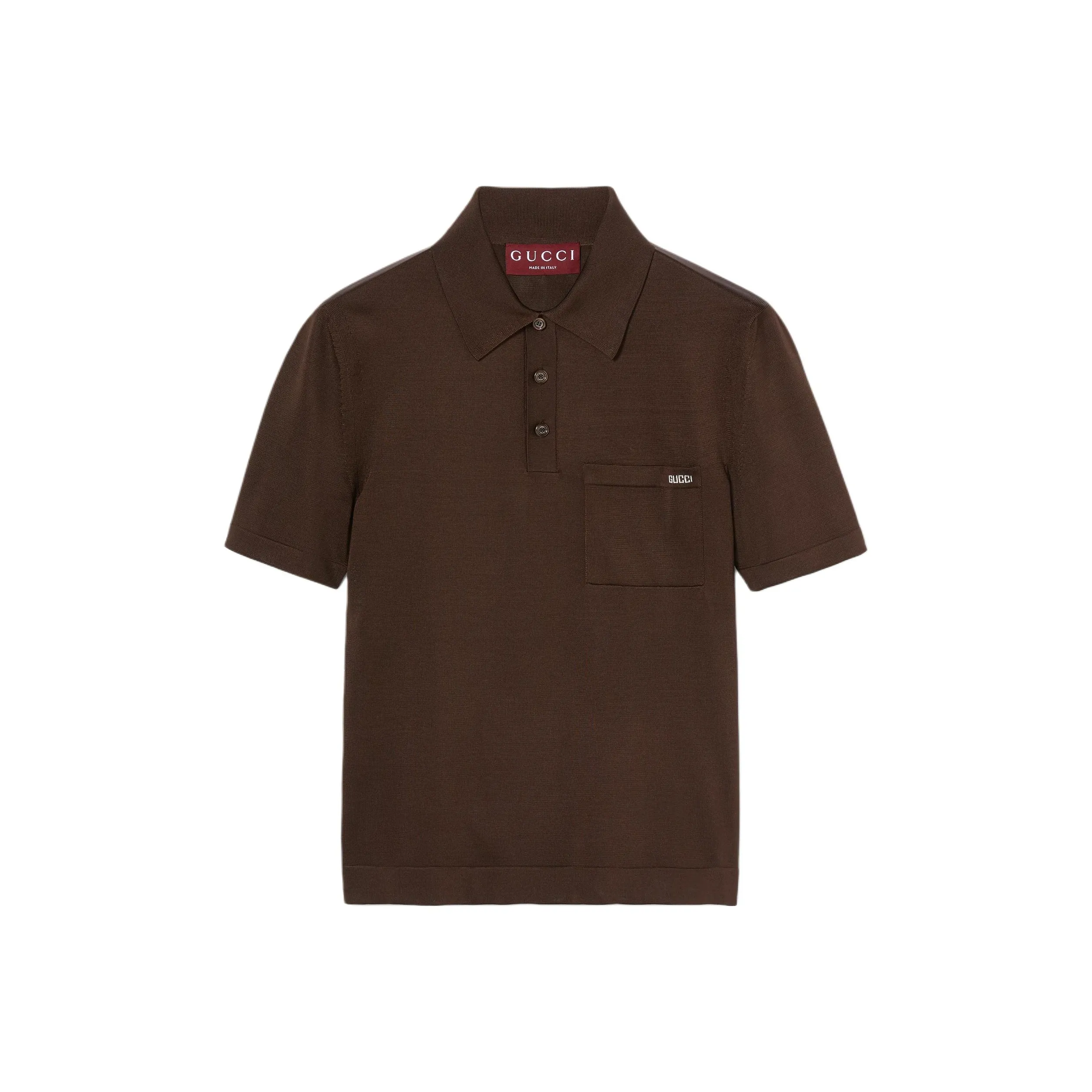 GUCCI Fine Silk Knit Polo Top With Intarsia