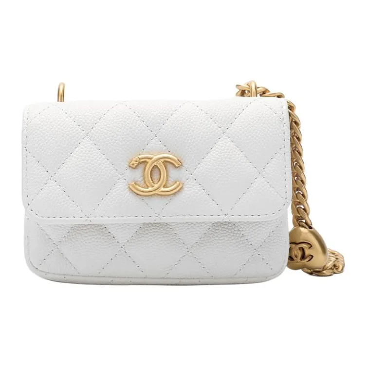 CHANEL 23P SS Grain Embossed Cow Leather Mini Bag, Fanny Pack, Crossbody Bag, Shoulder Bag Trumpets Women's White