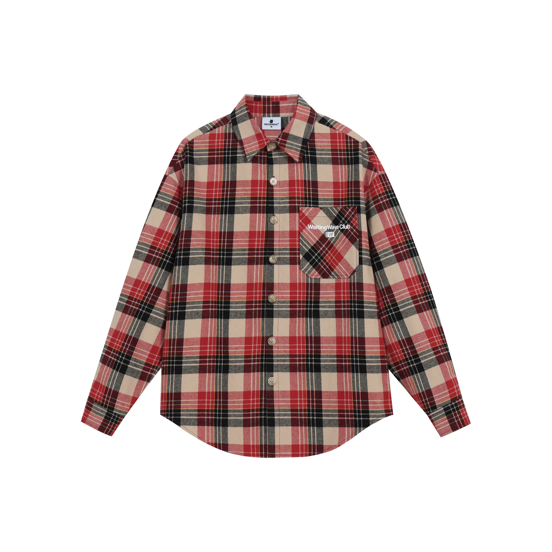 WAITINGWAVE Shirt Unisex Black Red Plaid