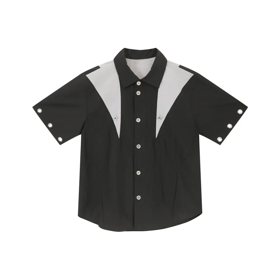 Voguo Relay MULTI Металлическая пряжка Короткий рукав Рубашка Унисекс Черный Серый