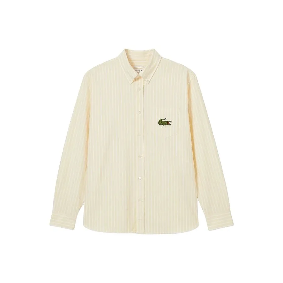 LACOSTE SS25 Рубашка Мужская Светло-Желтая Белая Полосы