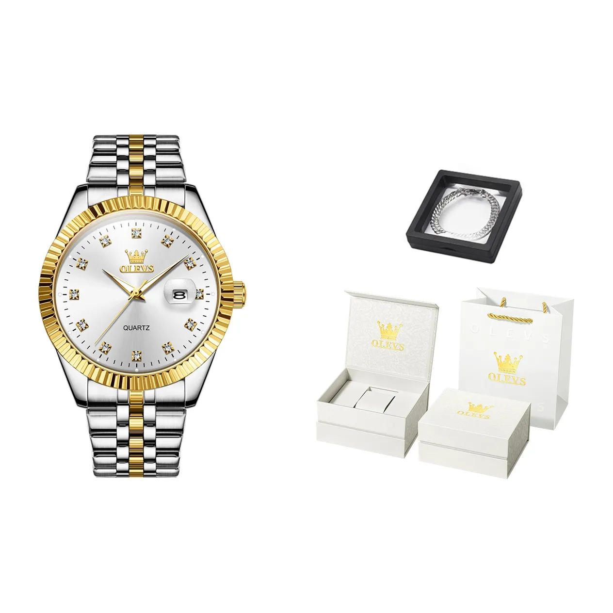 OLEVS Кварцевый механизм Часы Мужские Белый циферблат