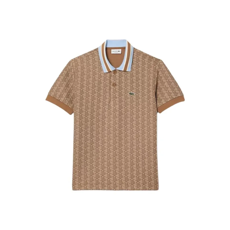 LACOSTE Classic Fit Contrast Collar Monogram Motif Polo Shirt Polo Shirt Men's Khaki