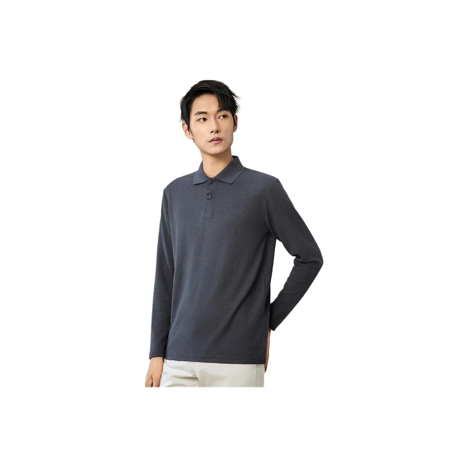 Red Bean Однотонный Отложной воротник Пуловер Длинный рукав Поло Мужской