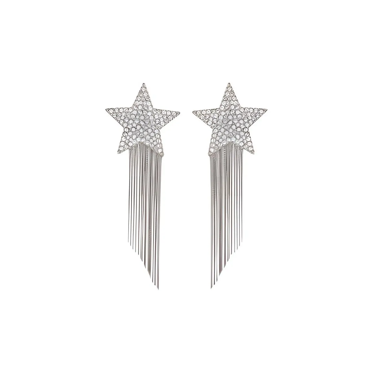SAINT LAURENT Silver Metallic Shooting Star Tassel Drop Earrings