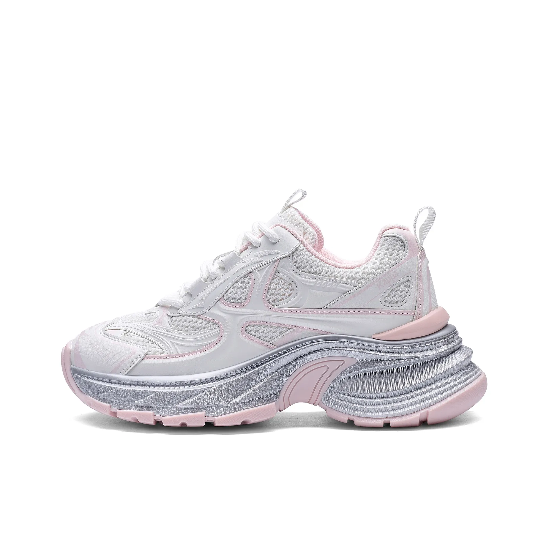 Kappa Urban Sports Back to Back Anti Slip Wear Resistant Low Top Chunky Sneakers Women's Classic White Pink Peony