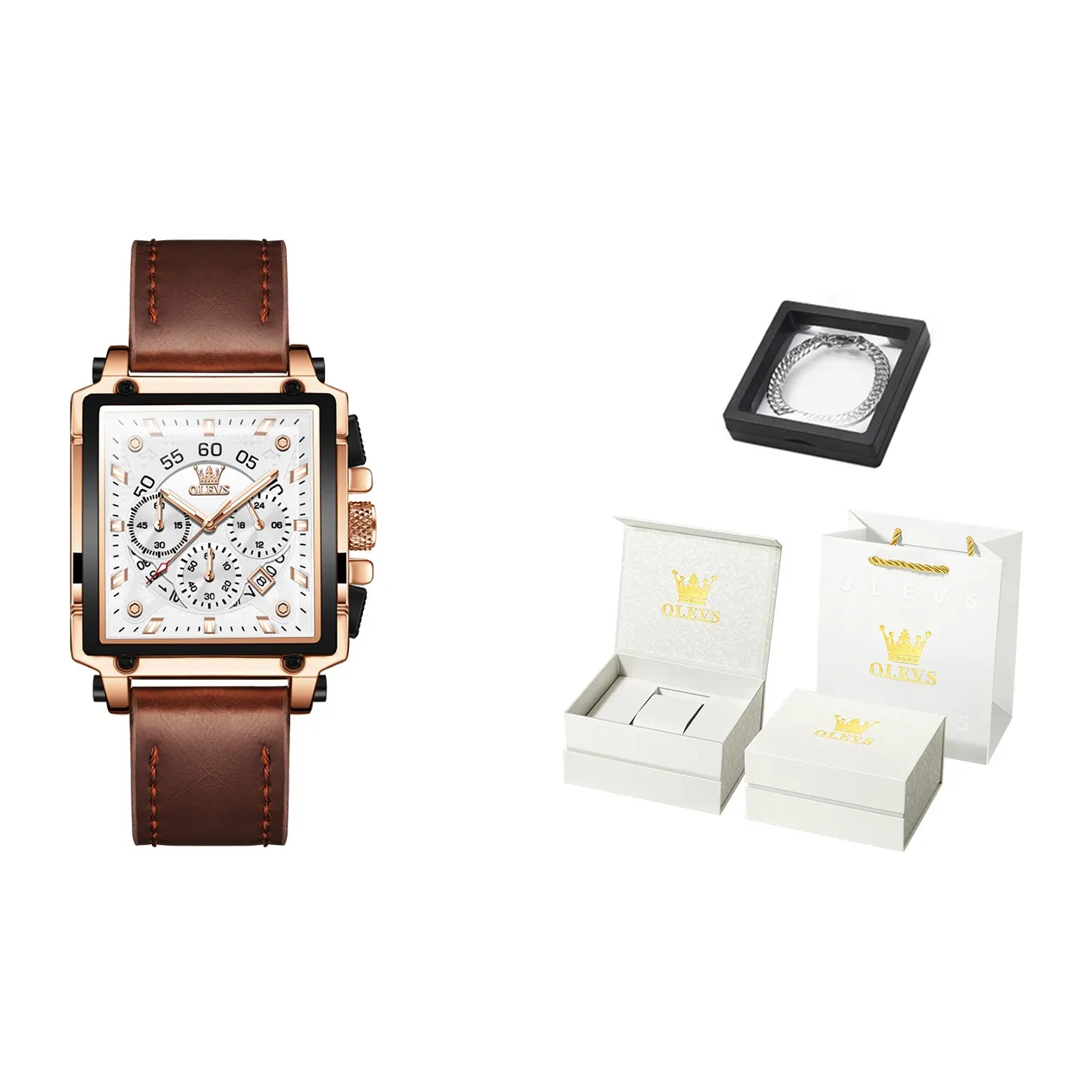 OLEVS Кварцевый механизм кожаный ремешок мужские часы синий циферблат