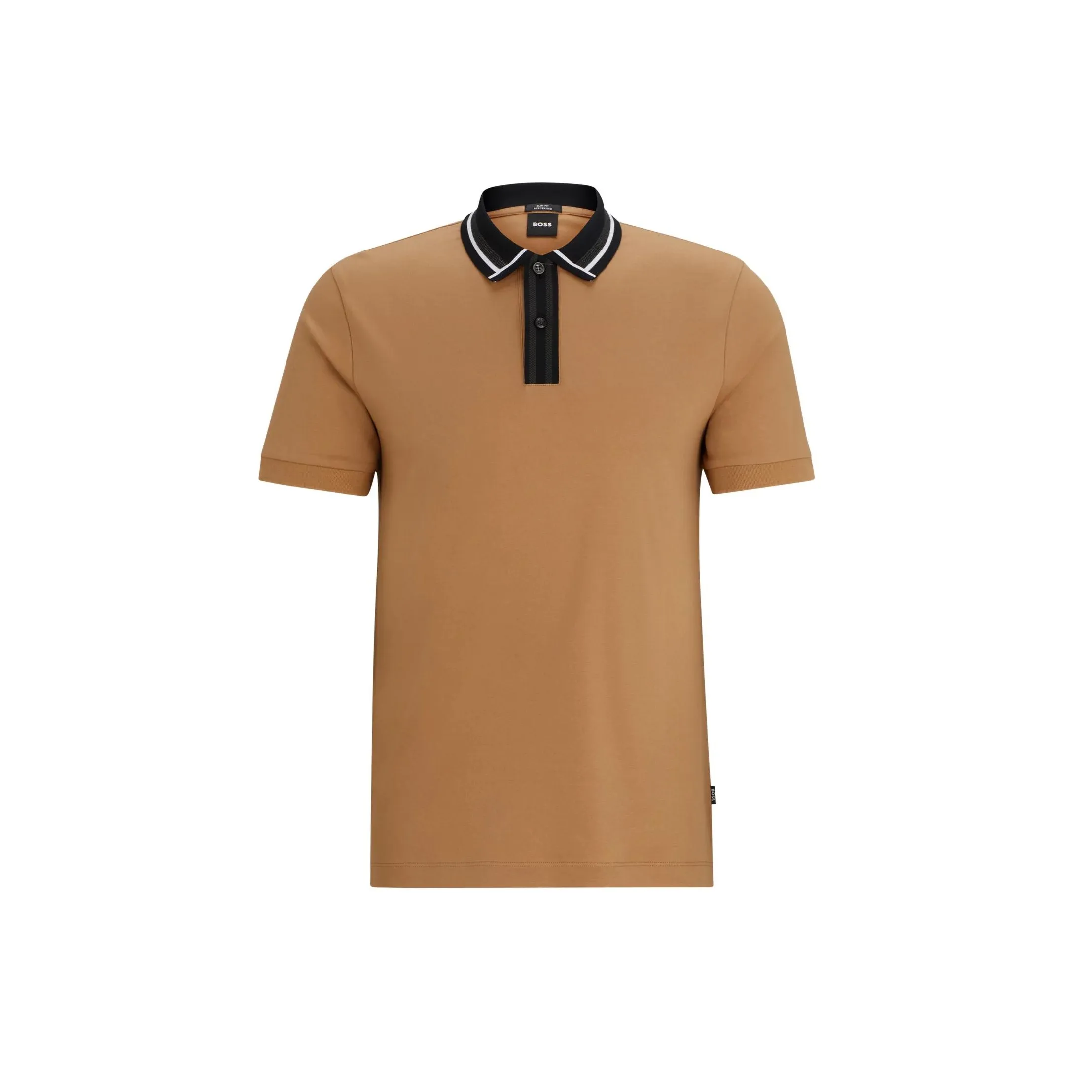 Hugo Boss Mercerised хлопок облегающий крой поло с контрастными полосами поло мужское светло-янтарный