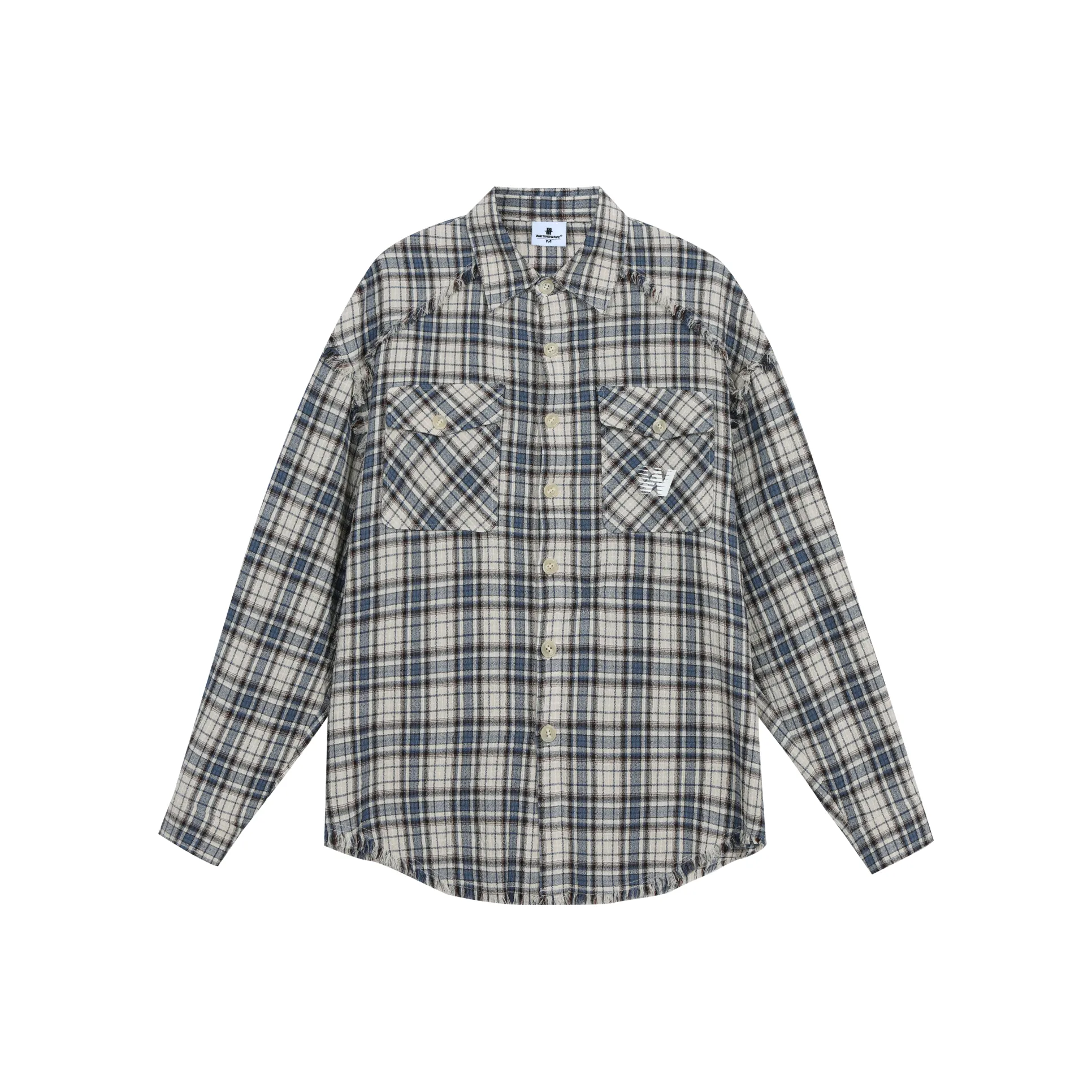WAITINGWAVE Рубашка Унисекс Бежевый Синий Check