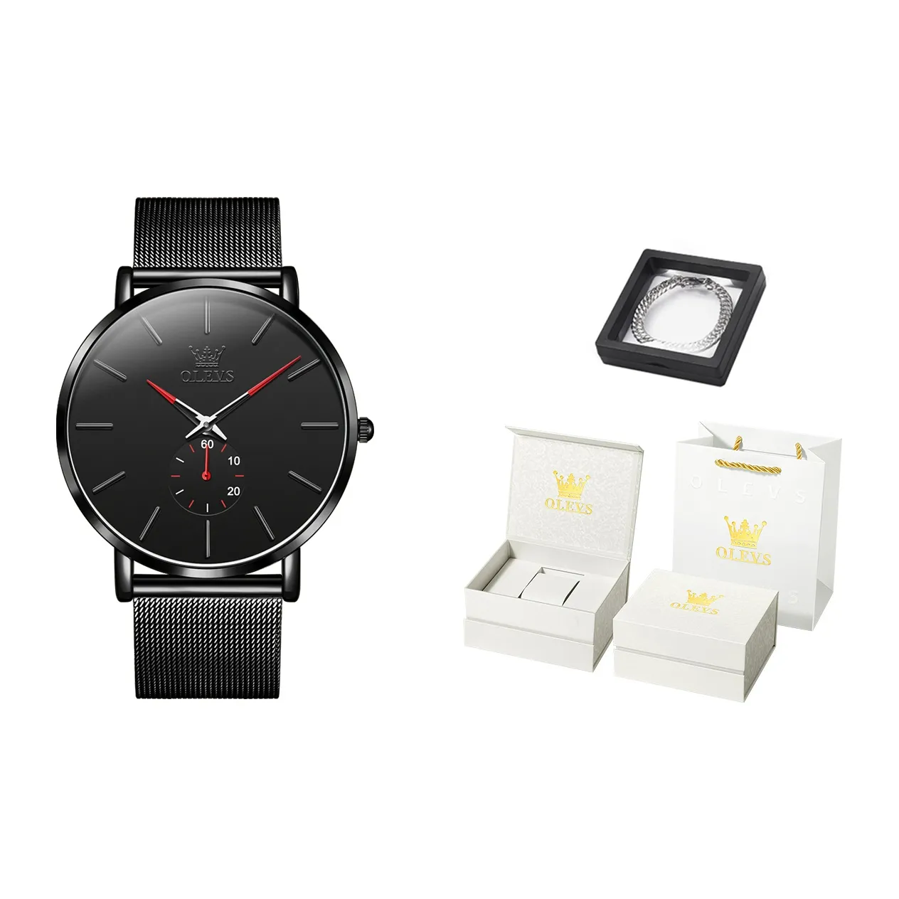 OLEVS Кварцевый механизм Часы Мужские Черный циферблат