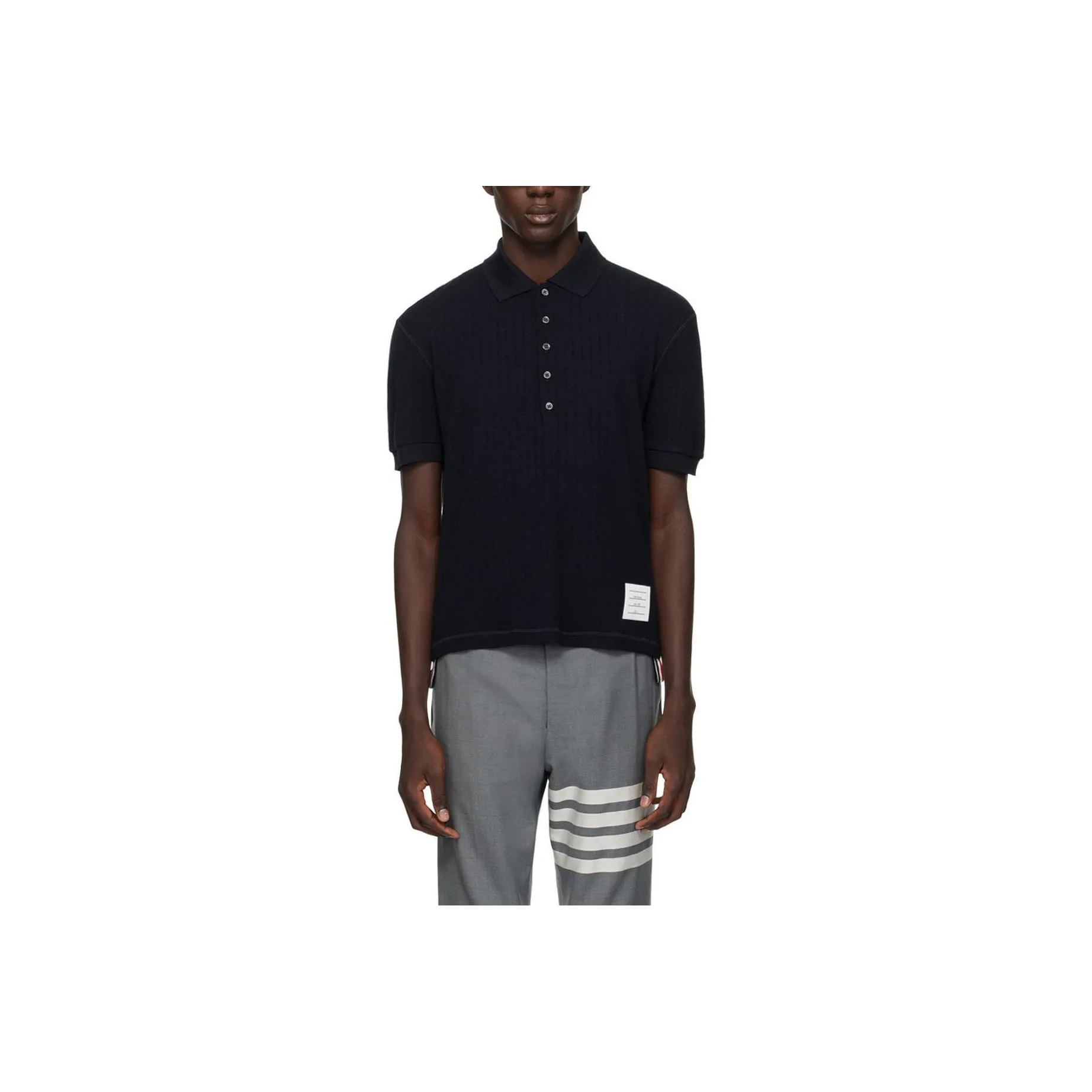 THOM BROWNE Ribbed knit Virgin Wool Polo Shirt