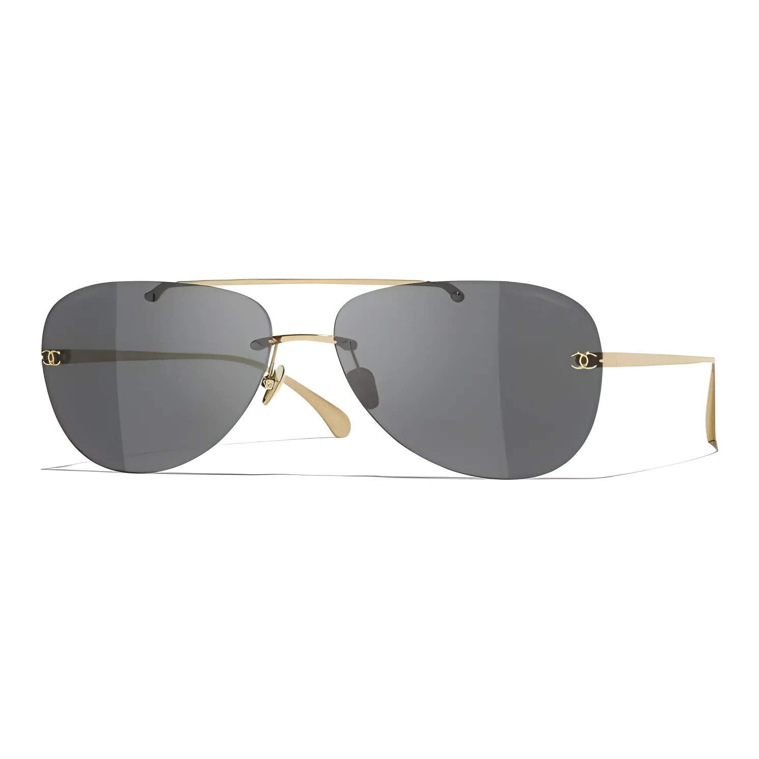 CHANEL Titanium Alloy Aviator Sunglasses Unisex Gold