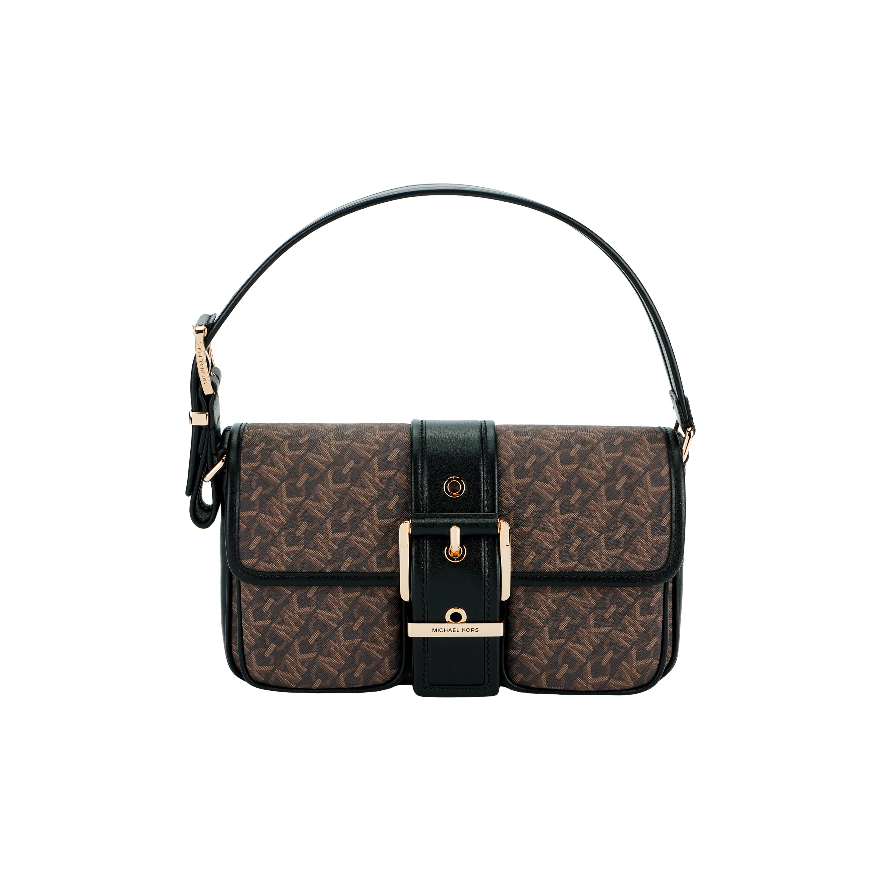 MICHAEL KORS Artificial Leather With Cow Leather Handbag, Shoulder Bag Regular Women's Dark Brown & Black