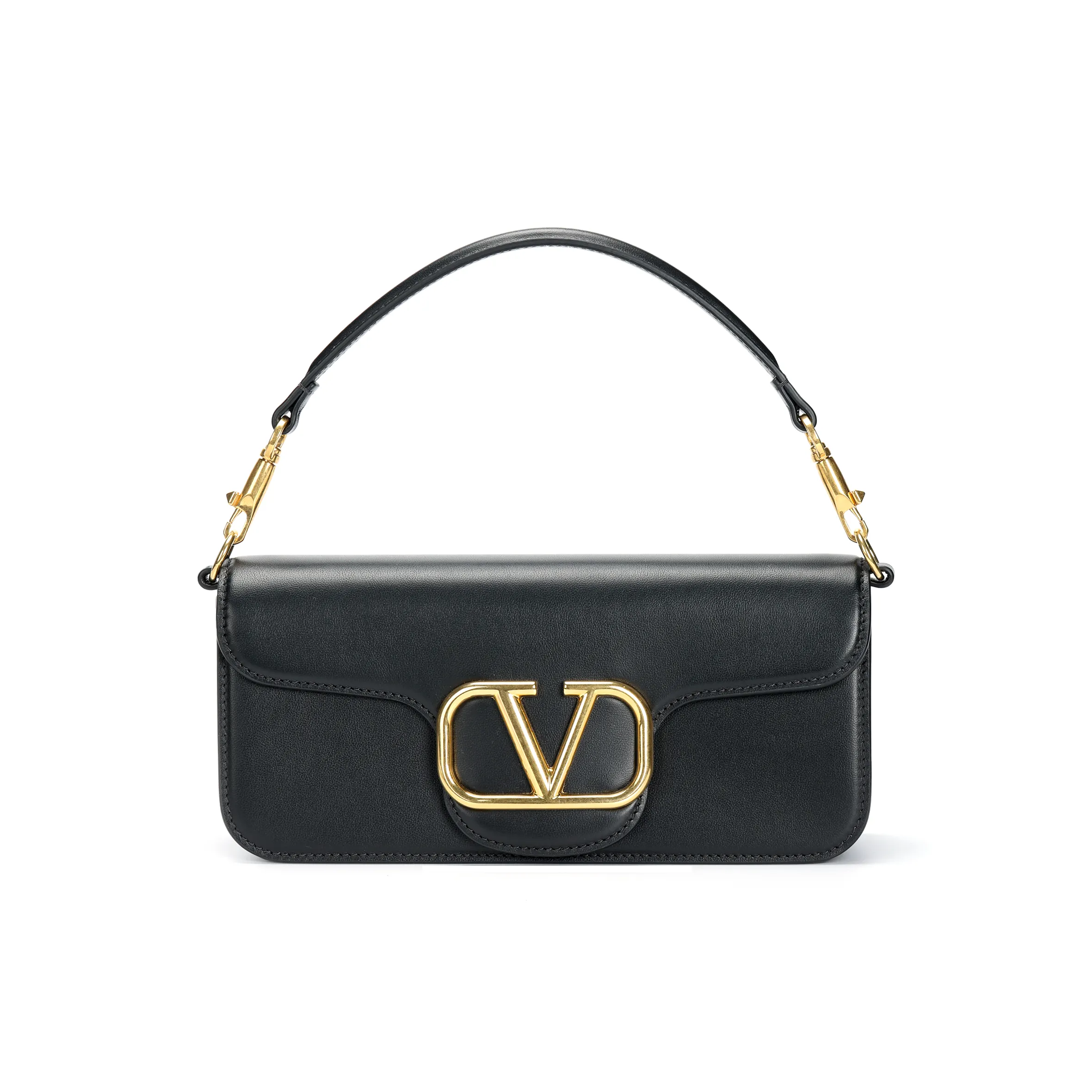 Valentino Locò Calfskin Baguette Bag Crossbody Bag, Handbag Trumpets Women's Black