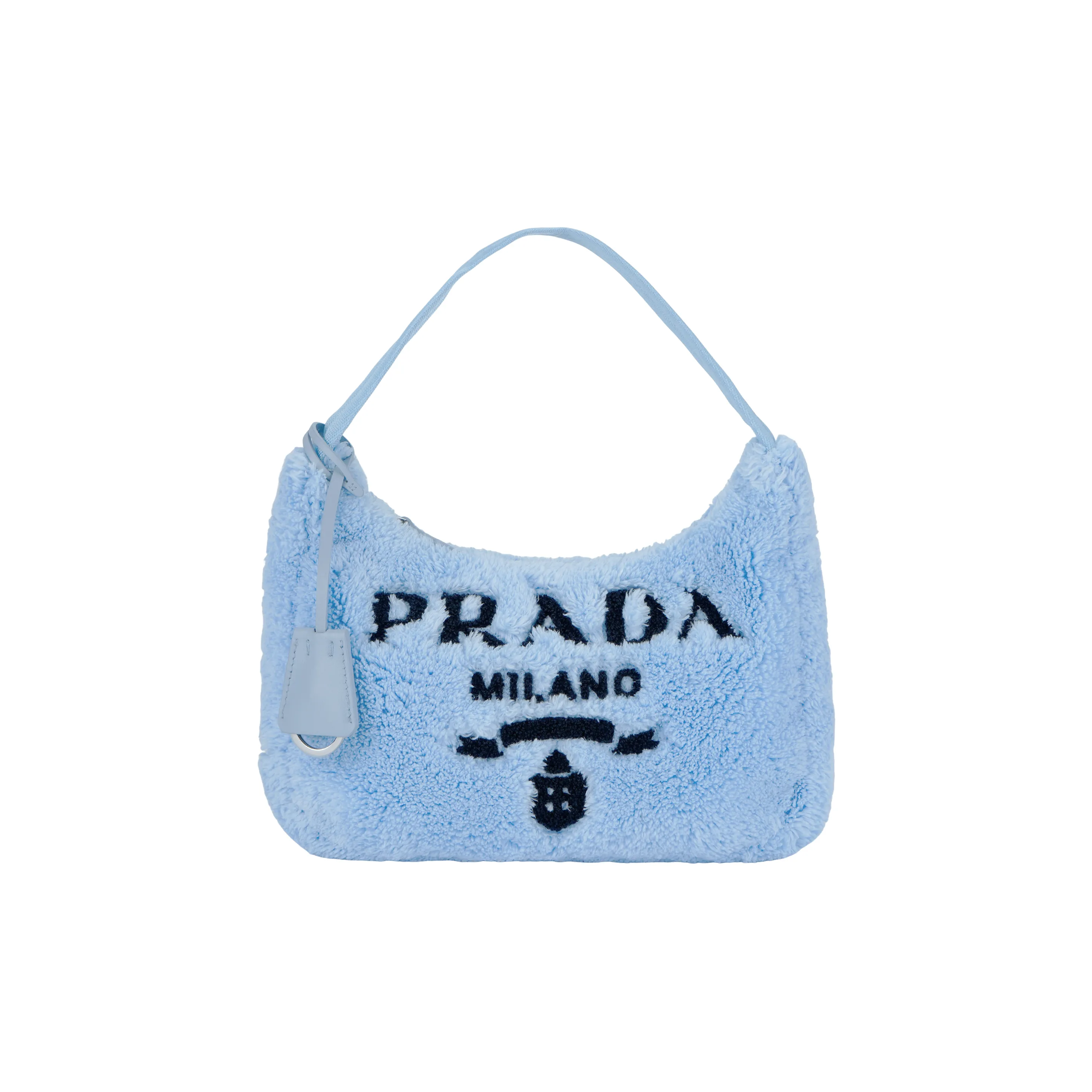 PRADA Re Edition 2000 Soft Terry Fabric Shoulder Bag, Hobo Bag, Handbag Mini Women's Sky Blue/Black