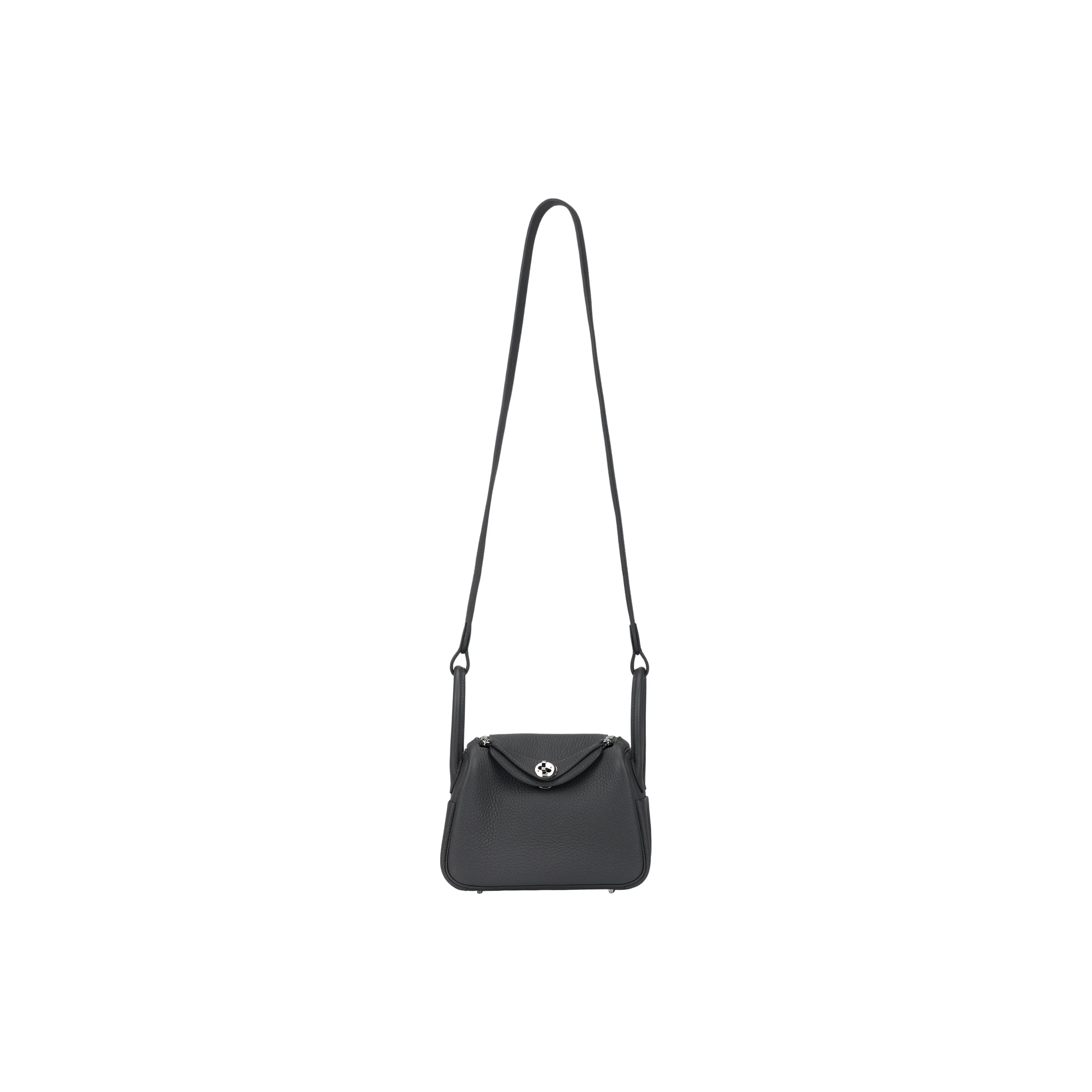 HERMES Lindy II Mini Clemence Leather Shoulder Crossbody Bags Women's Black